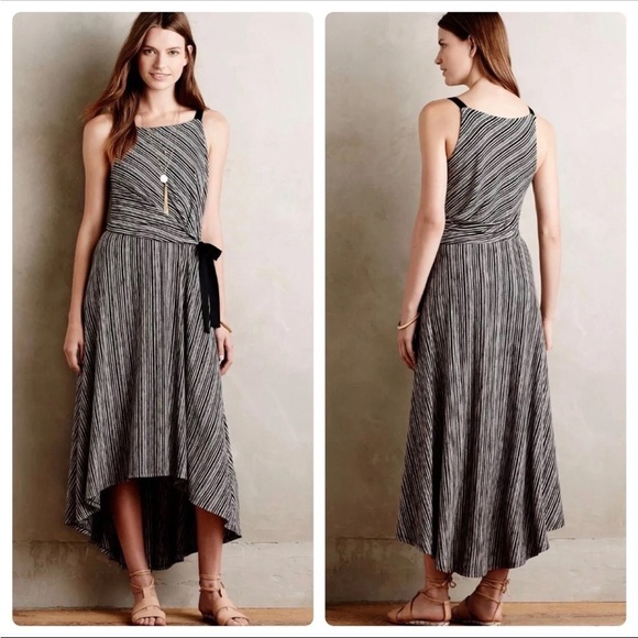 Ricki's Dresses & Skirts - Ricki’s Black White Striped Midi Dress M Asymmetrical Hem Tie Waist Sleeveless